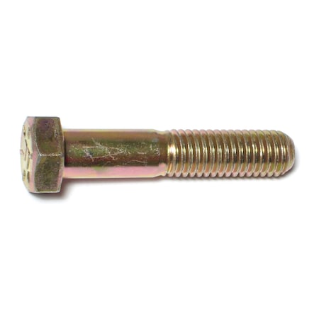 Grade 8, 1/2-13 Hex Head Cap Screw, Zinc & Yellow Plated Steel, 2-1/2 In L, 4 PK